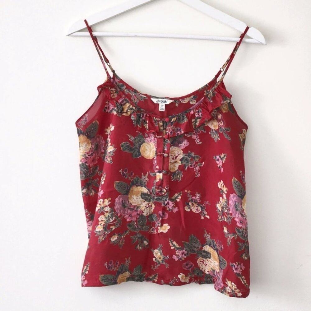 SILK FLORAL Ruffles Spaghetti Straps Tank top S / P